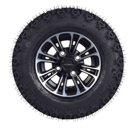 MASSFX SL 20x10-10 F/R Golf Cart Tire, QUAKE Black Wheels 10x7 4/101.6 4pk