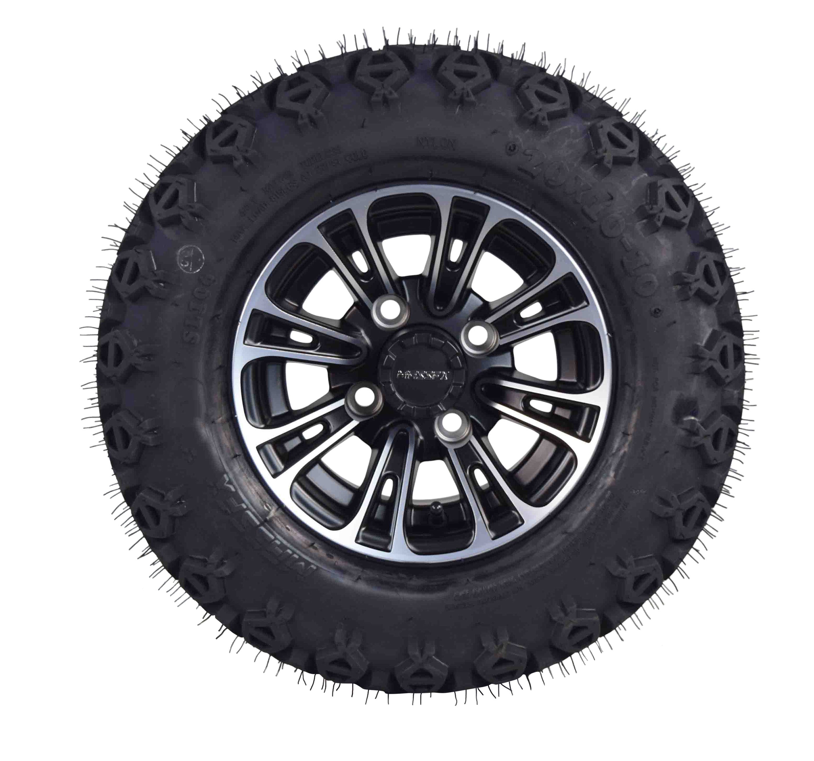 MASSFX SL 20x10-10 F/R Golf Cart Tire, QUAKE Black Wheels 10x7 4/101.6 4pk