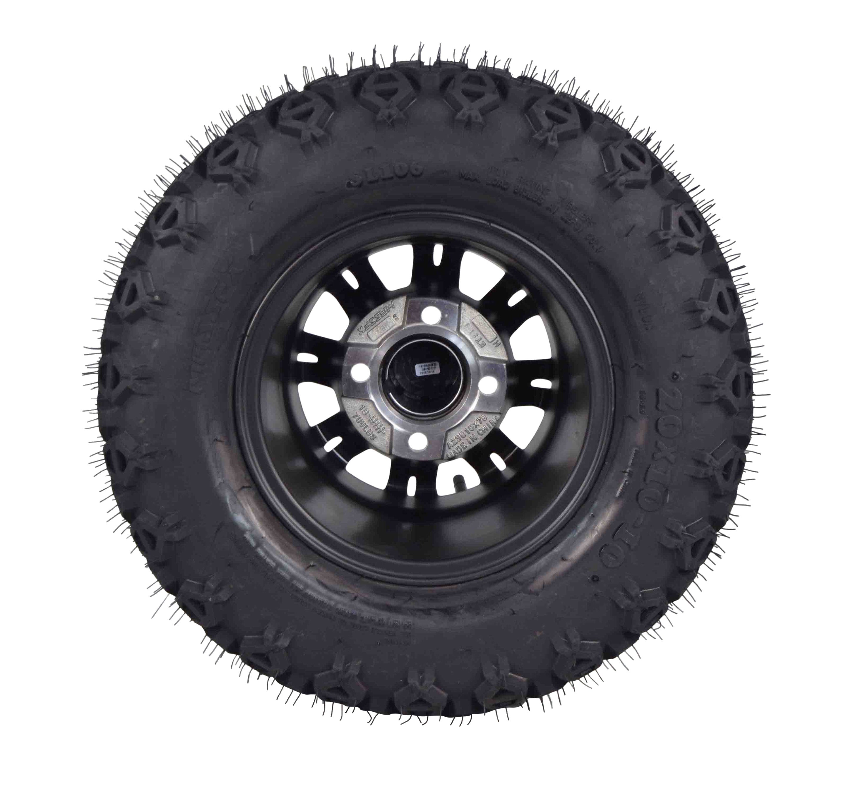 MASSFX SL 20x10-10 F/R Golf Cart Tire, QUAKE Black Wheels 10x7 4/101.6 4pk