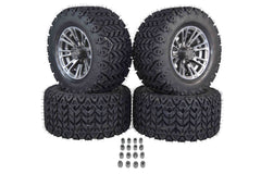 MASSFX SL 20x10-10 F/R Golf Cart, QUAKE 4 Gry Wheels 10x7 4/101.6 & 16 Chr Lugs