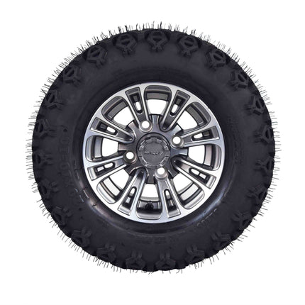 MASSFX SL 20x10-10 F/R Golf Cart, QUAKE 4 Gry Wheels 10x7 4/101.6 & 16 Chr Lugs