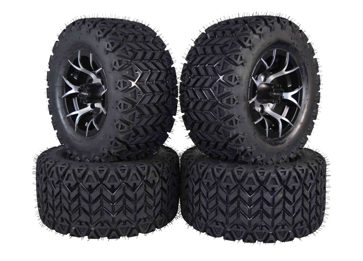MASSFX 20x10-10 Tire 10x7 4/101.6 Black Rim Golf Cart Wheel & Tire Combo - 4 Pack