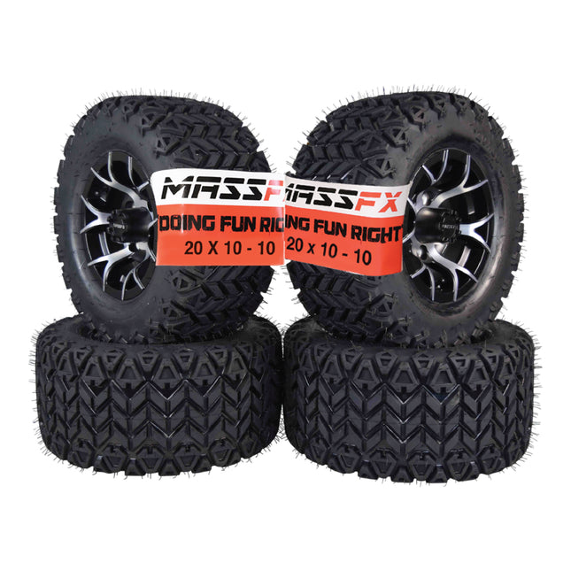 MASSFX SL 20x10-10 F/R Golf Cart Tire, PIT VIPER Black Wheels10x7 4/101.6 4pk