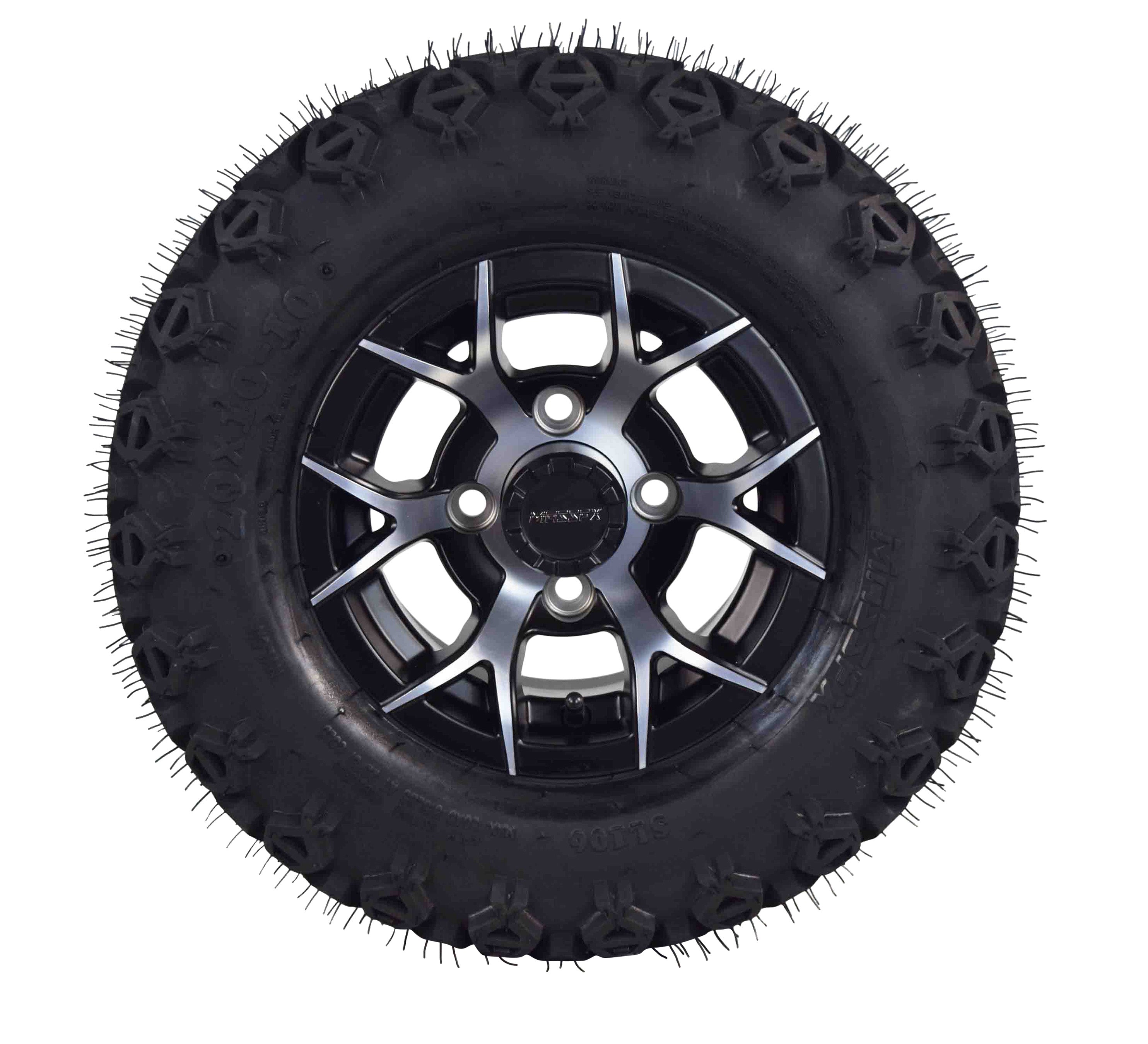 MASSFX 20x10-10 Tire 10x7 4/101.6 Black Rim Golf Cart Wheel & Tire Combo - 4 Pack