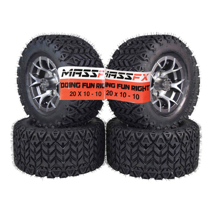 MASSFX SL 20x10-10 F/R Golf Cart Tire, PIT VIPER Grey Wheels10x7 4/101.6 4pk