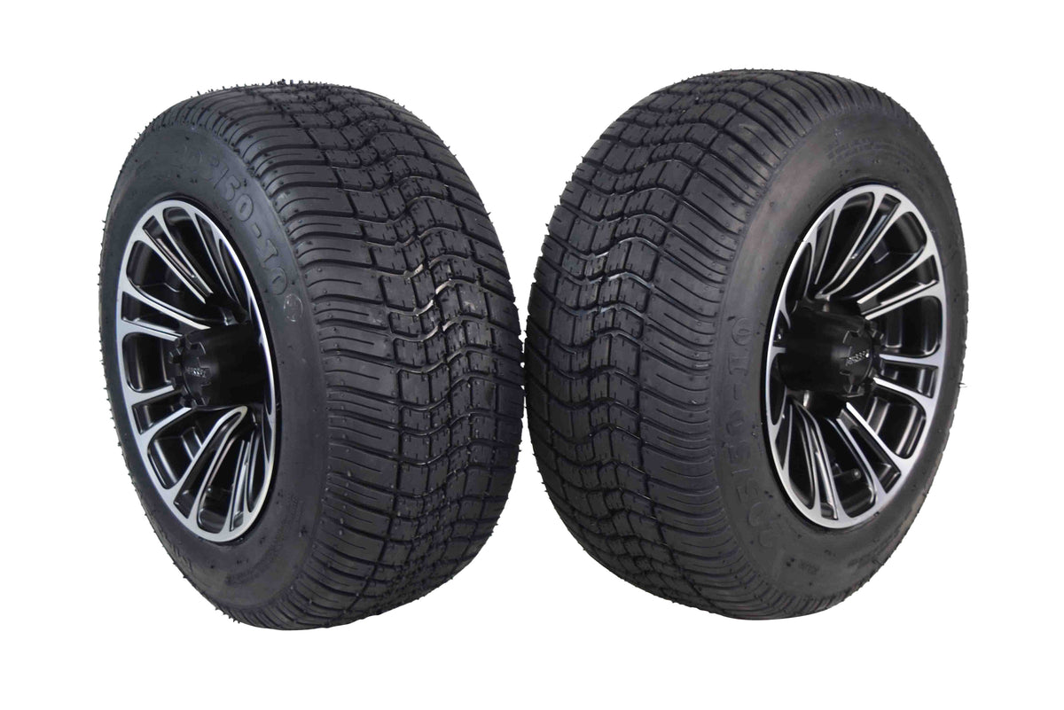 MASSFX SL 205/50-10 Front/Rear Golf Cart Tire, QUAKE Blk Wheel 10x7 4/101.6 2pk