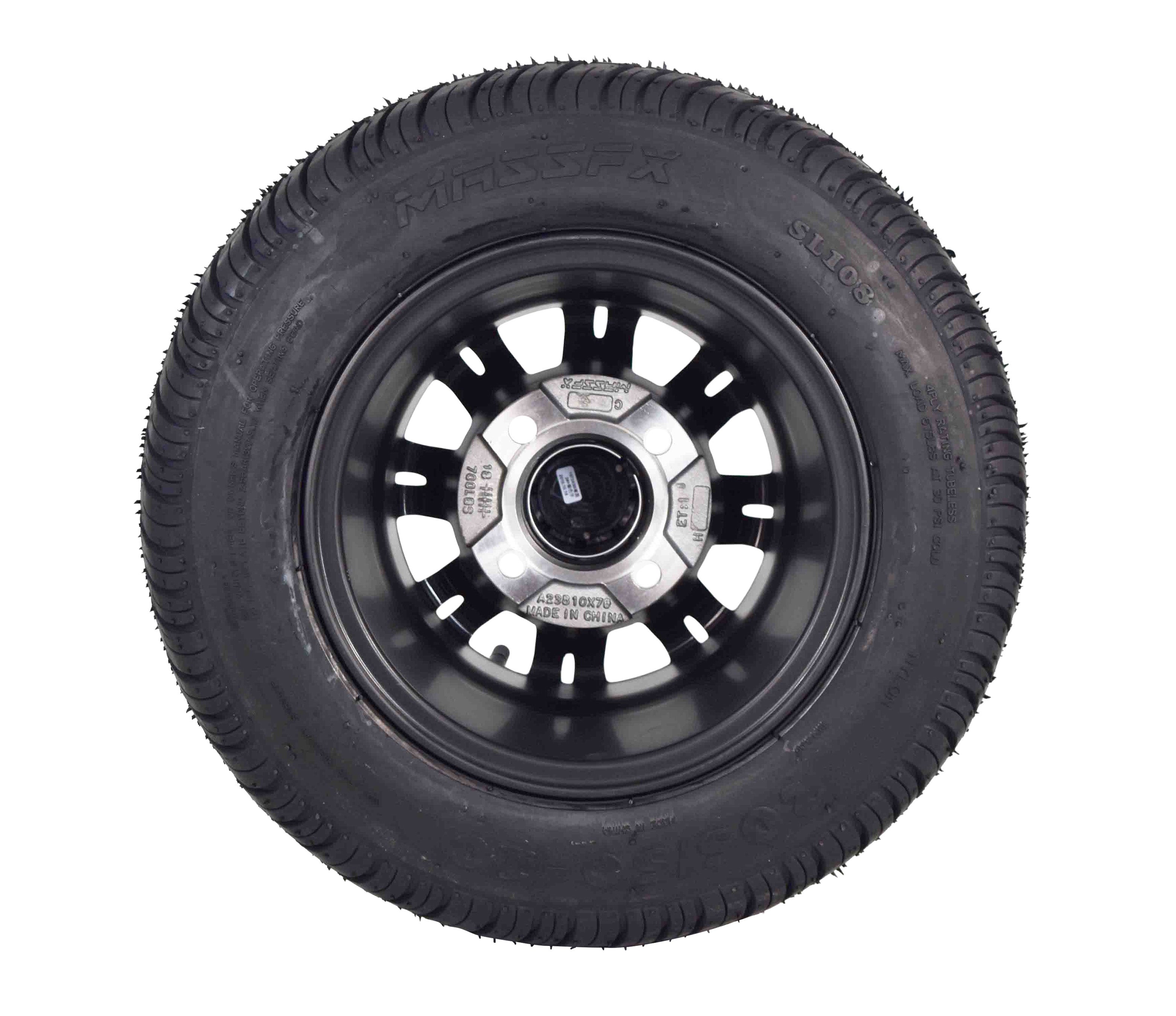 MASSFX SL 205/50-10 Front/Rear Golf Cart Tire, QUAKE Blk Wheel 10x7 4/101.6 2pk