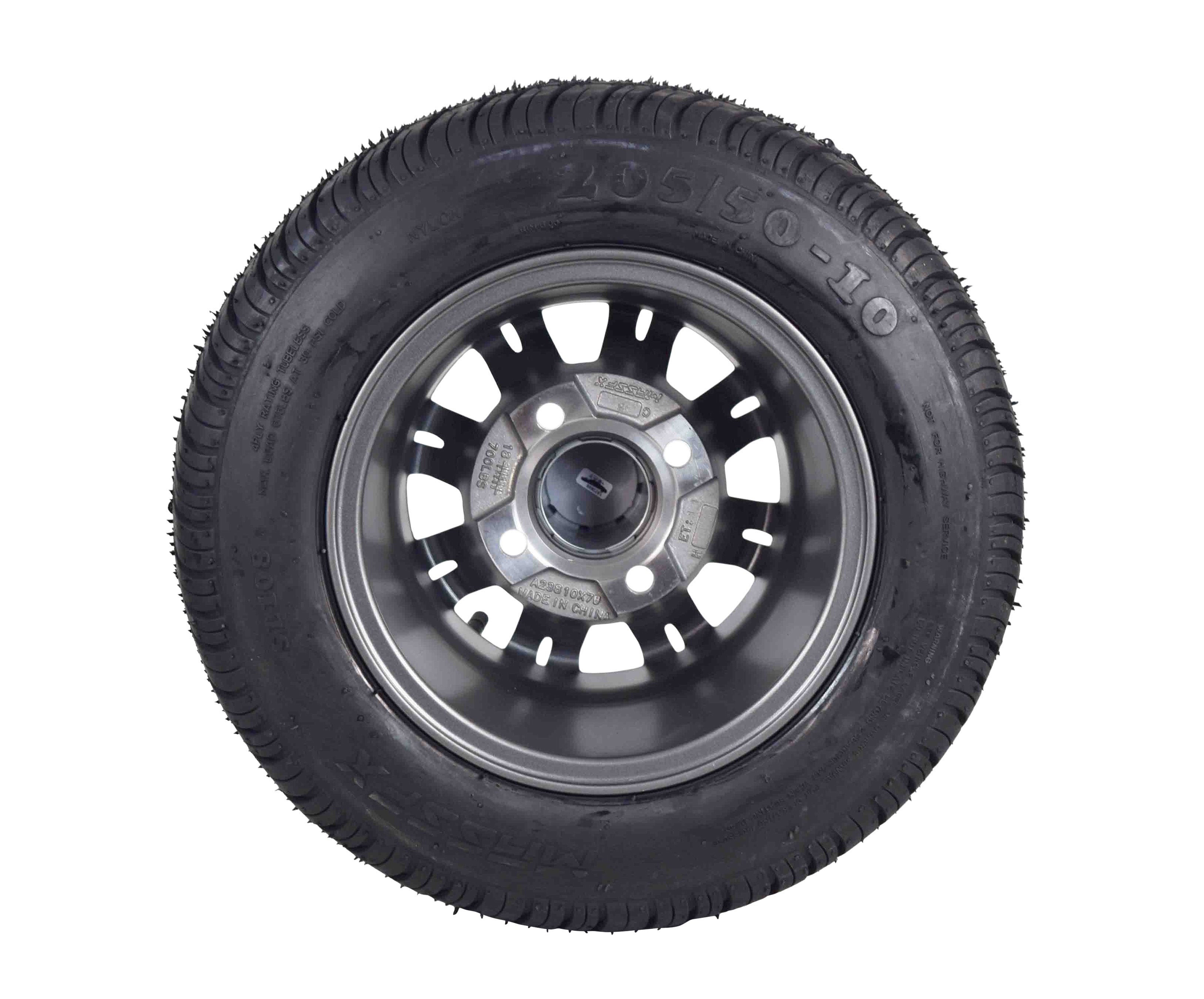 MASSFX SL 205/50-10 Front/Rear Golf Cart Tire, QUAKE Grey Wheel 10x7 4/101.6 2pk