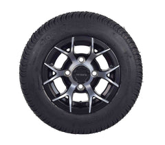 MASSFX SL 205/50-10 F/R Golf Cart Tire, PIT VIPER Black Wheels 10x7 4/101.6 2pk