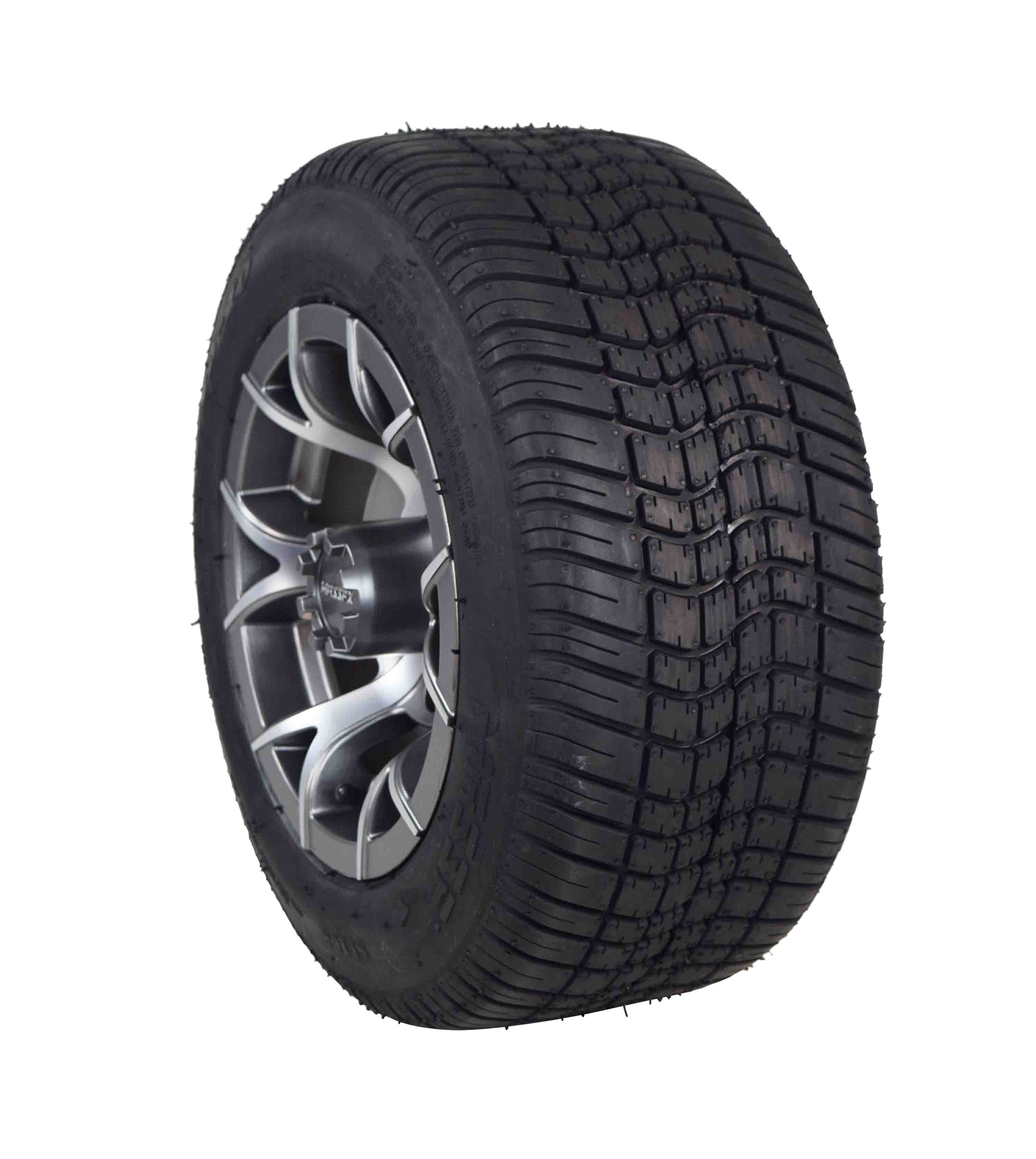 MASSFX SL 205/50-10 F/R Golf Cart Tire, PIT VIPER Grey Wheels 10x7 4/101.6 2pk