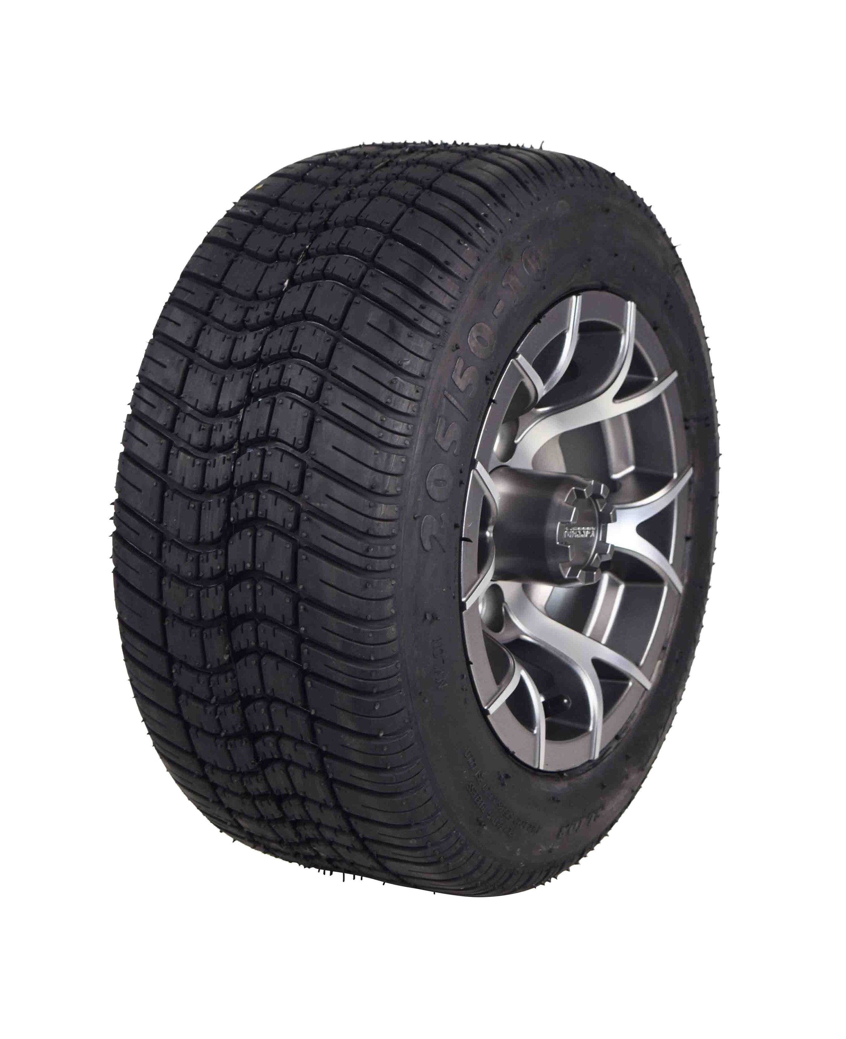 MASSFX SL 205/50-10 F/R Golf Cart Tire, PIT VIPER Grey Wheels 10x7 4/101.6 2pk