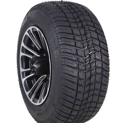 MASSFX SL 205/50-10 F/R Golf Cart Tire, QUAKE Black Wheels 10x7 4/101.6 4pk