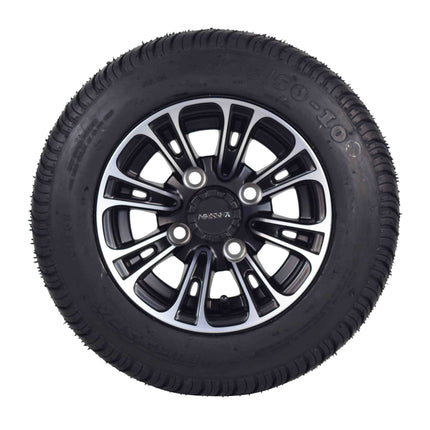 MASSFX SL 205/50-10 F/R Golf Cart Tire, QUAKE Black Wheels 10x7 4/101.6 4pk