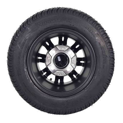 MASSFX SL 205/50-10 F/R Golf Cart Tire, QUAKE Black Wheels 10x7 4/101.6 4pk