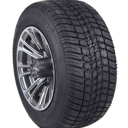 MASSFX SL 205/50-10 F/R Golf Cart Tire, QUAKE GM Grey Wheels 10x7 4/101.6 4pk