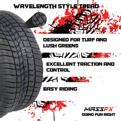 MASSFX SL 205/50-10 F/R Golf Cart Tire, QUAKE GM Grey Wheels 10x7 4/101.6 4pk