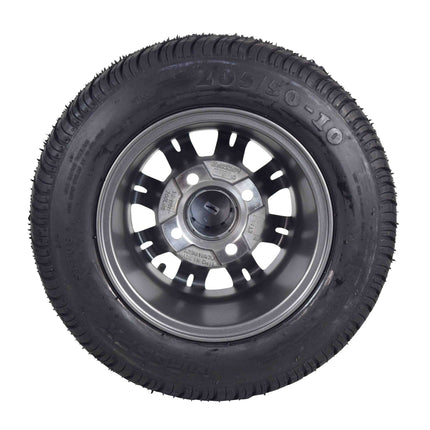 MASSFX SL 205/50-10 F/R Golf Cart Tire, QUAKE GM Grey Wheels 10x7 4/101.6 4pk