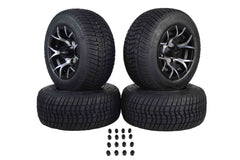 MASSFX SL 205/50-10 F/R Golf Cart, VIPER 4 Blk Wheels 10x7 4/101.6 & 16 Blk Lugs