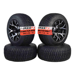 MASSFX SL 205/50-10 F/R Golf Cart Tire, PIT VIPER Black Wheels10x7 4/101.6 4pk