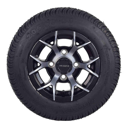 MASSFX SL 205/50-10 F/R Golf Cart Tire, PIT VIPER Black Wheels10x7 4/101.6 4pk