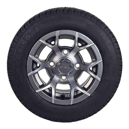 MASSFX SL 205/50-10 F/R Golf Cart Tire, PIT VIPER Grey Wheels 10x7 4/101.6 4pk
