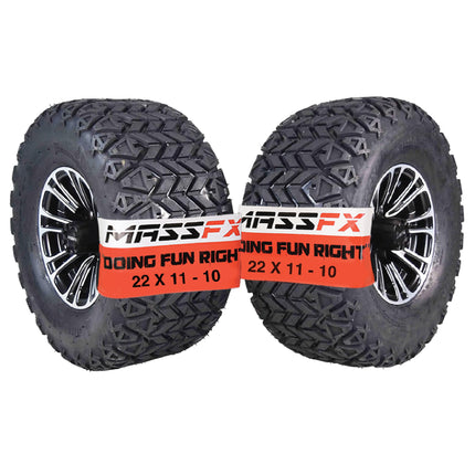 MASSFX SL 22x11-10 Front/Rear Golf Cart Tire, QUAKE Black Wheel 10x7 4/101.7 2pk