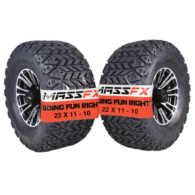 MASSFX SL 22x11-10 Front/Rear Golf Cart Tire, QUAKE Black Wheel 10x7 4/101.7 2pk