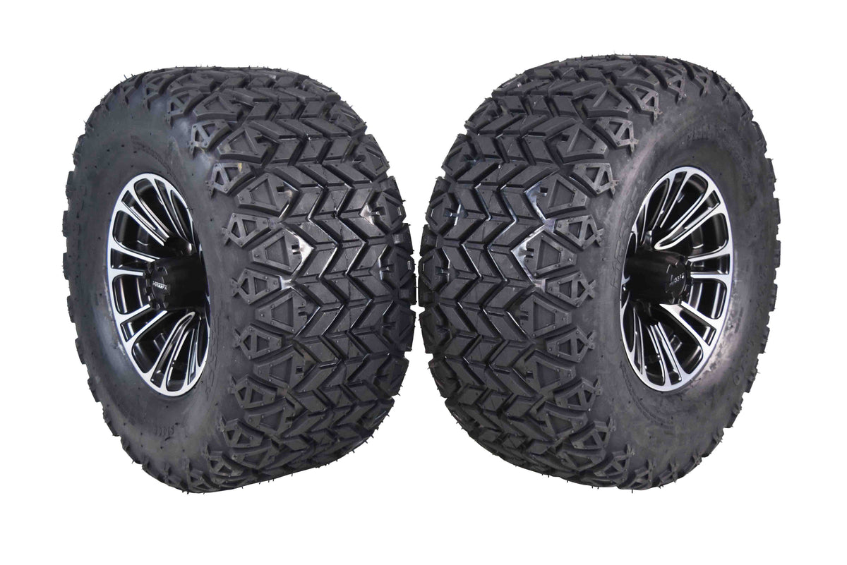 MASSFX SL 22x11-10 Front/Rear Golf Cart Tire, QUAKE Black Wheel 10x7 4/101.7 2pk