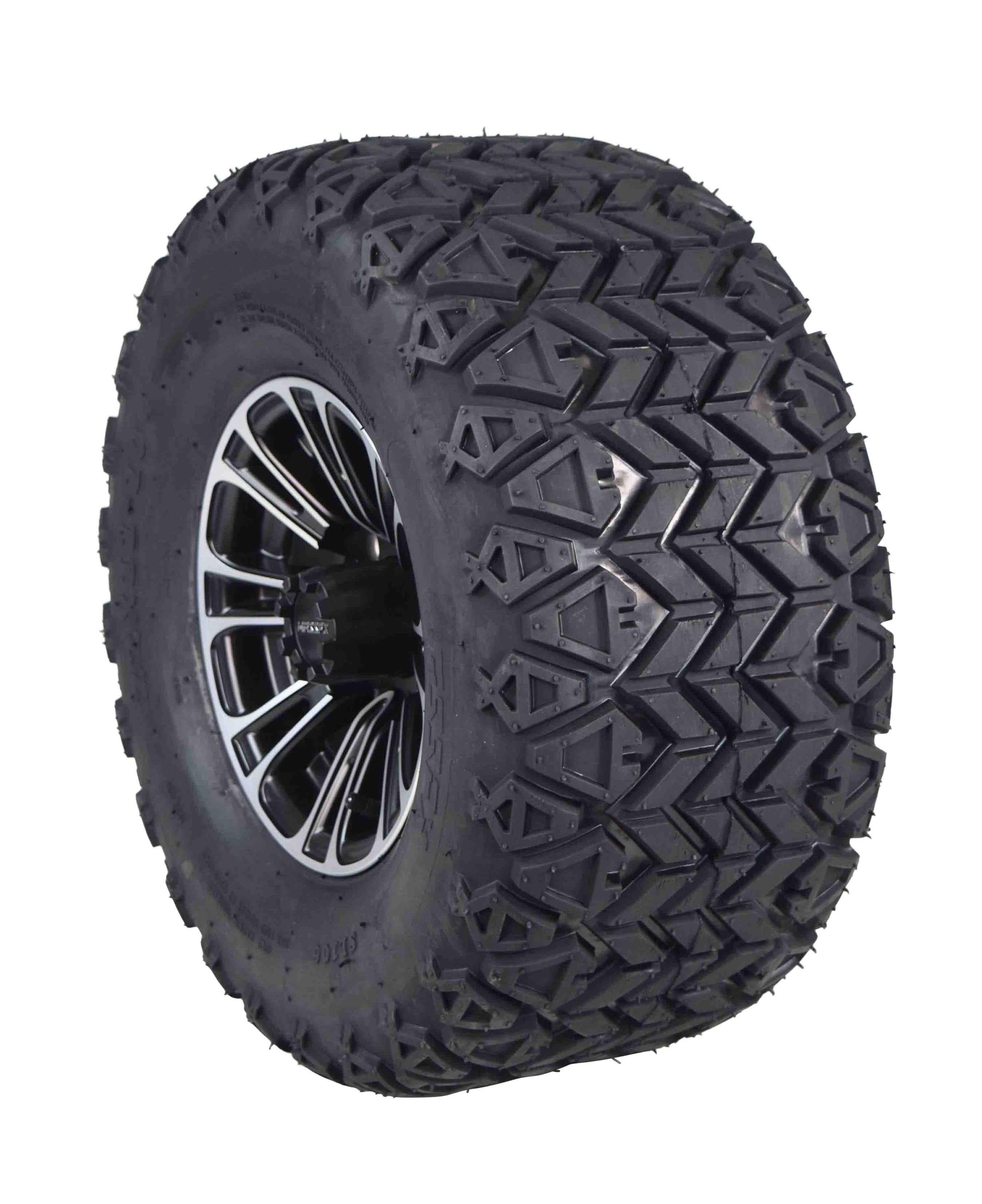 MASSFX SL 22x11-10 Front/Rear Golf Cart Tire, QUAKE Black Wheel 10x7 4/101.7 2pk