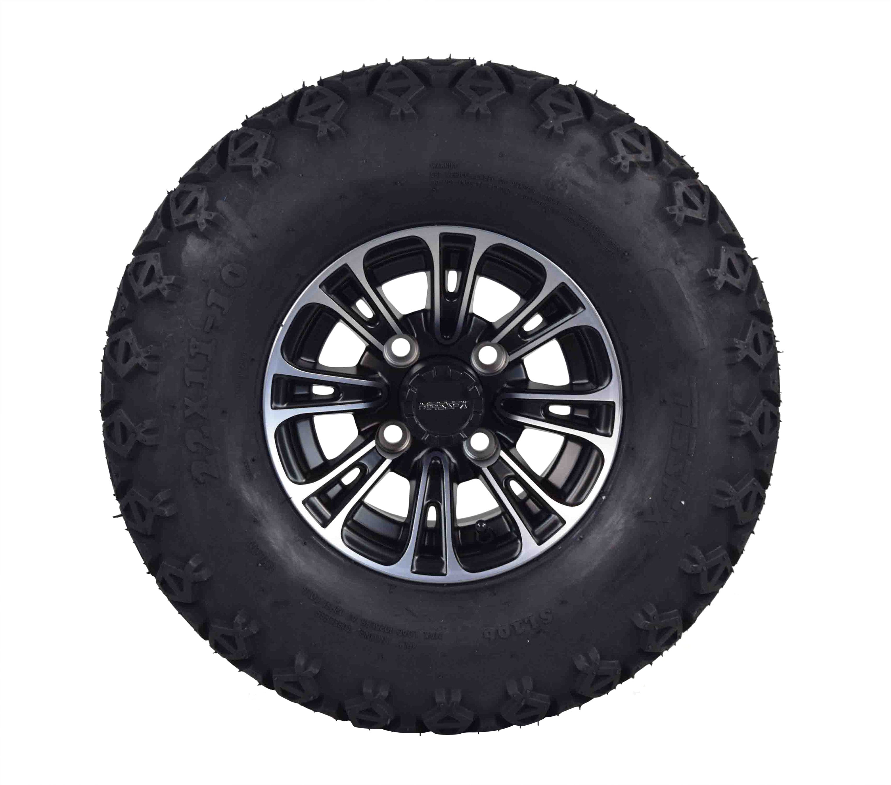 MASSFX SL 22x11-10 Front/Rear Golf Cart Tire, QUAKE Black Wheel 10x7 4/101.7 2pk