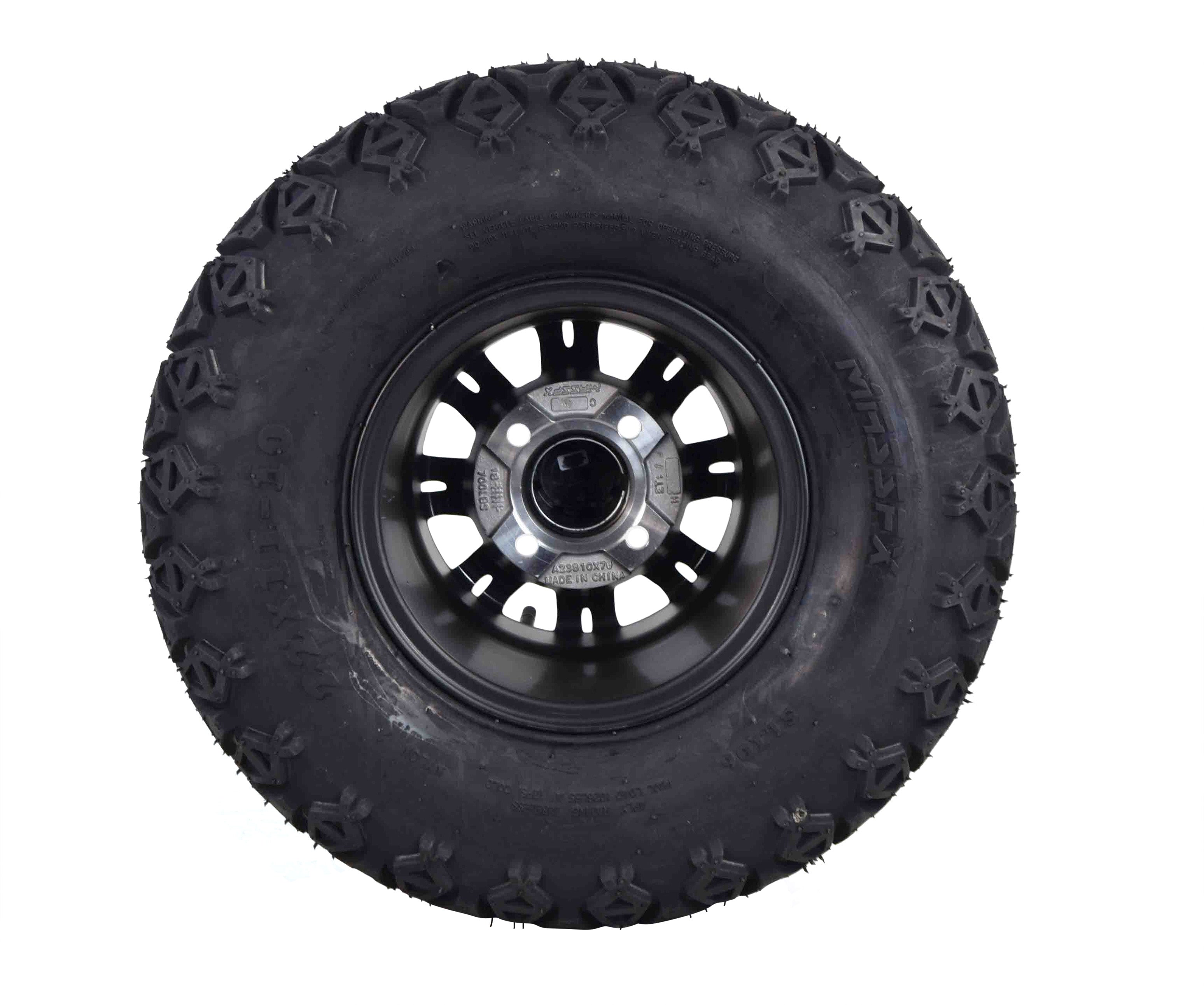 MASSFX SL 22x11-10 Front/Rear Golf Cart Tire, QUAKE Black Wheel 10x7 4/101.7 2pk