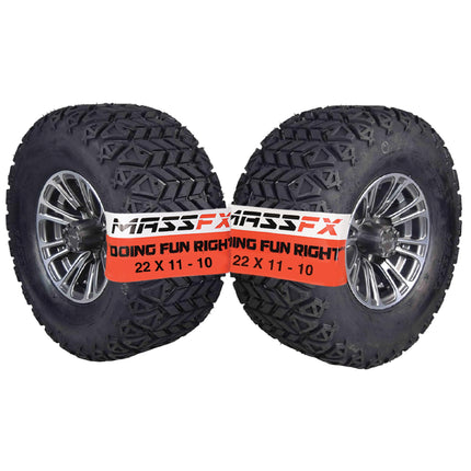 MASSFX SL 22x11-10 Front/Rear Golf Cart Tire, QUAKE Grey Wheel 10x7 4/101.7 2pk
