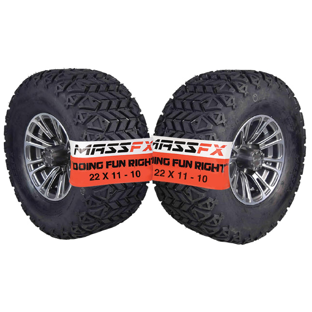 MASSFX SL 22x11-10 Front/Rear Golf Cart Tire, QUAKE Grey Wheel 10x7 4/101.7 2pk