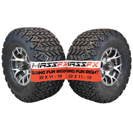 MASSFX SL 22x11-10 Front/Rear Golf Cart Tire, VIPER Gry Wheel 10x7 4/101.7 2pk