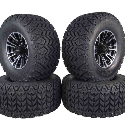 MASSFX SL 22x11-10 Front/Rear Golf Cart Tire, QUAKE Black Wheel 10x7 4/101.7 4pk