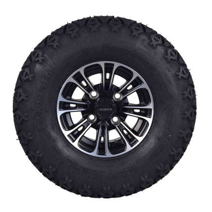 MASSFX SL 22x11-10 Front/Rear Golf Cart Tire, QUAKE Black Wheel 10x7 4/101.7 4pk