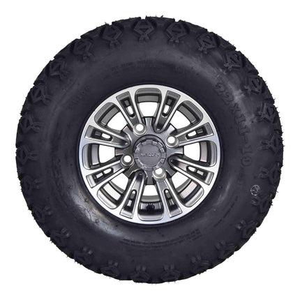 MASSFX SL 22x11-10 F/R Golf Cart, QUAKE 4 Gry Wheels 10x7 4/101.6 & 16 Chr Lugs
