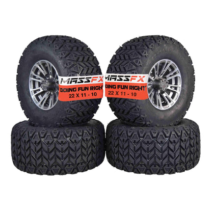 MASSFX SL 22x11-10 Front/Rear Golf Cart Tire, QUAKE Grey Wheel 10x7 4/101.7 4pk