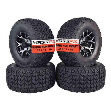 MASSFX SL 22x11-10 Front/Rear Golf Cart Tire, VIPER Blk Wheel 10x7 4/101.7 4pk