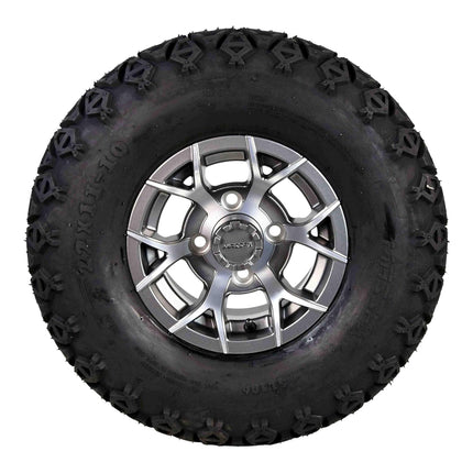 MASSFX SL 22x11-10 F/R Golf Cart, VIPER 4 GRY Wheels 10x7 4/101.6 & 16 Chr Lugs