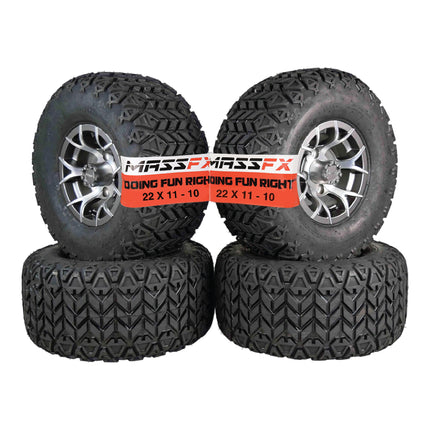 MASSFX SL 22x11-10 Front/Rear Golf Cart Tire, VIPER Gry Wheel 10x7 4/101.8 4pk