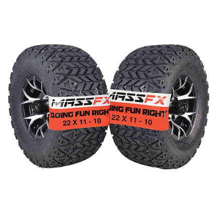 MASSFX SL 22x11-10 Front/Rear Golf Cart Tire, VIPER Blk Wheel 10x7 4/101.7 2pk