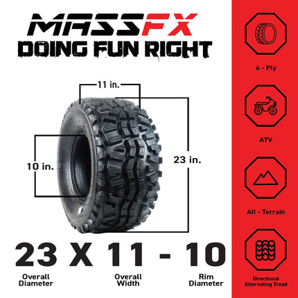 MASSFX 23x11-10 Golf Cart Tire & Black Wheel Kit 10x7 4/101.6 w/ Lugnut 4 Pack
