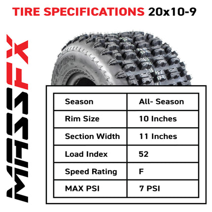 MASSFX 23x11-10 Golf Cart Tire & Black Wheel Kit 10x7 4/101.6 w/ Lugnut 4 Pack