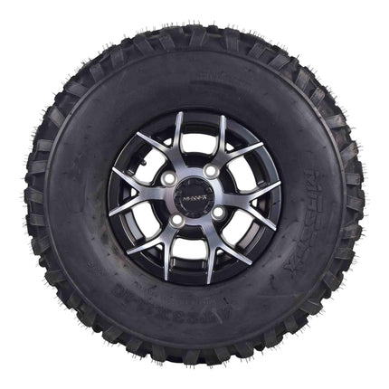 MASSFX 23x11-10 Golf Cart Tire & Black Wheel Kit 10x7 4/101.6 w/ Lugnut 4 Pack