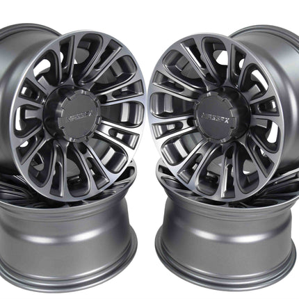 MASSFX Gunmetal 12x7 4/156 QUAKE RZR Wheel Gun Metal Grey 4 Pack Rims