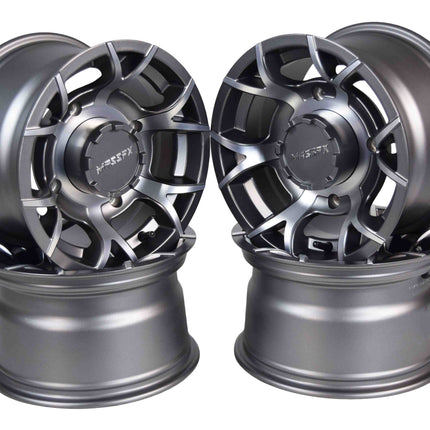 MASSFX Gunmetal 12x7 4/156 Pit Viper RZR Wheel Gun Metal Grey Rim 4-Pack