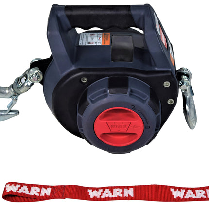 WARN Drill Winch – 750 lb Portable Pulling Winch with Synthetic Rope | Drill-Powered Operation | Lightweight, Compact Design with Hook & Controls | Ideal for Trailers, ATVs, UTVs.