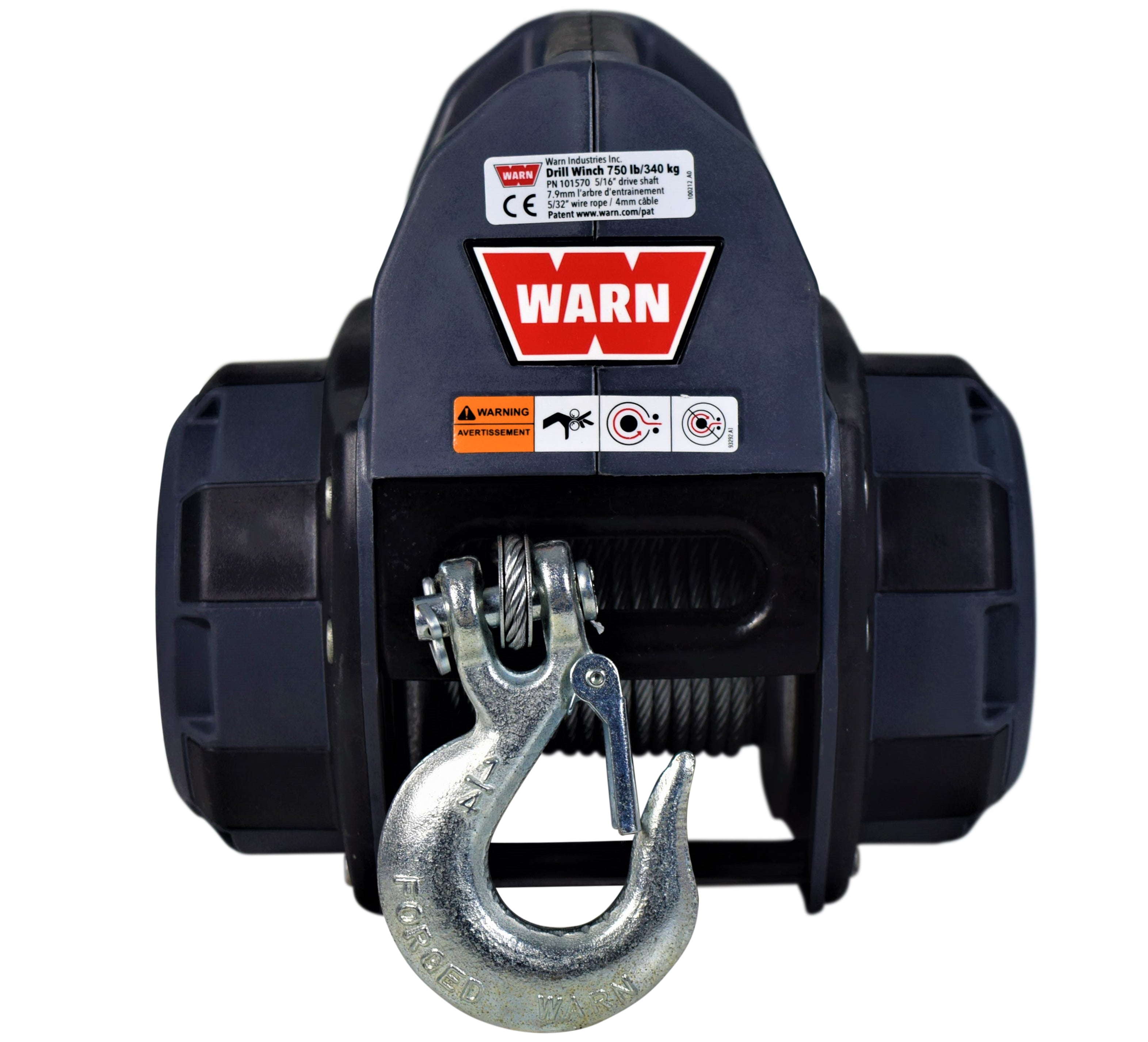 Warn 101575 Drill Winch 750 lbs Capacity 40' Synthetic Rope Free-spool Clutch