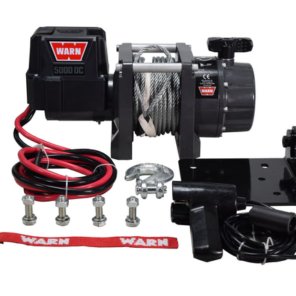 WARN 5000 DC Series, 5000 lb Pulling Capacity | Heavy-Duty 12V DC Motor with Steel Cable, Hook & Remote Control | Powerful Utility Winch for Trailers, Workshops, Job Sites & Industrial Pulling